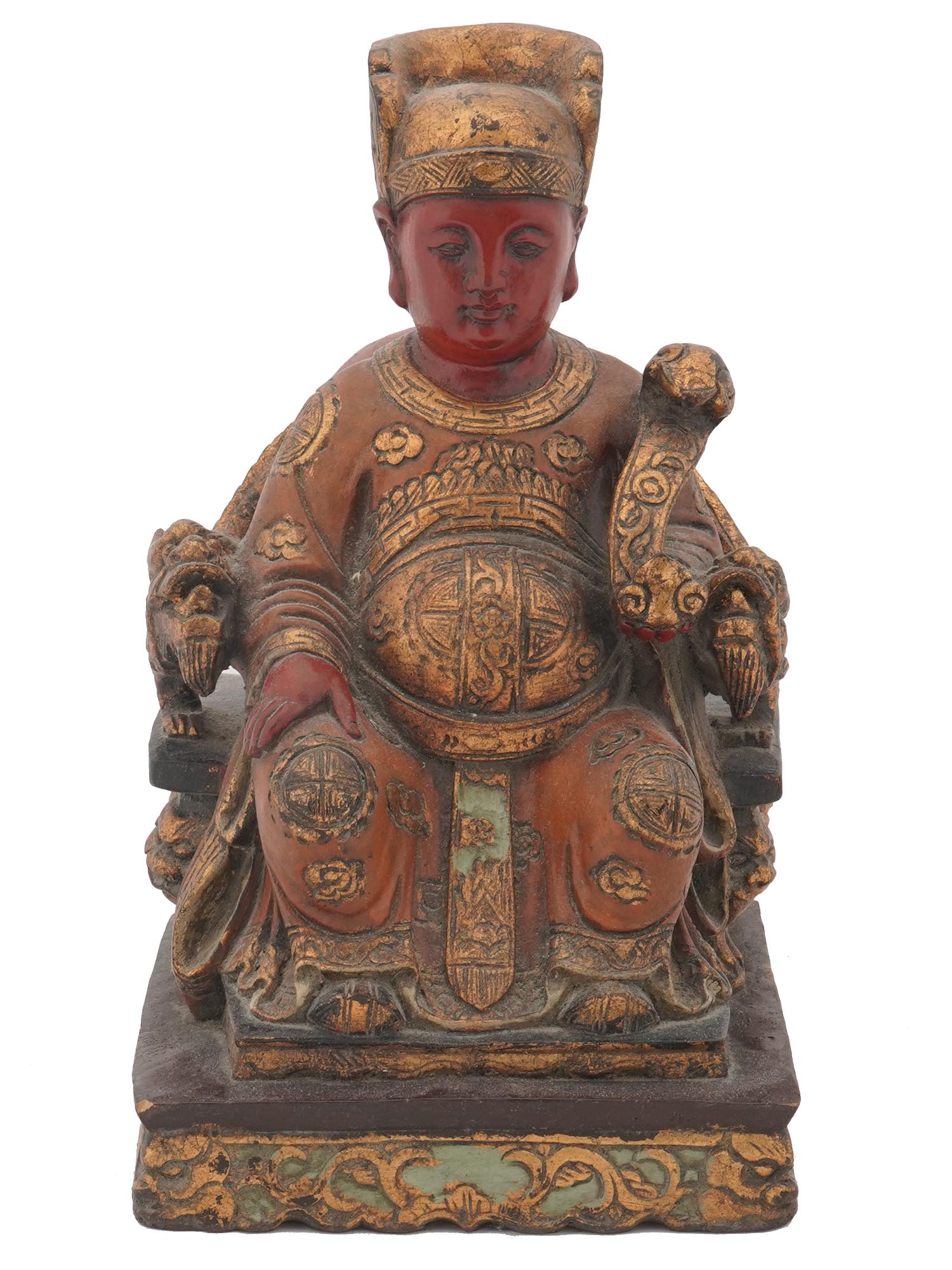 ANTIQUE CHINESE POLYCHROME WOOD FIGURE OF EMPEROR PIC-3